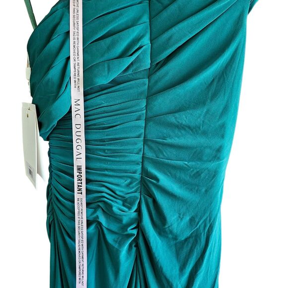 Mac Duggal 26484 Ruched Off The Shoulder Midi Dress Size 2 Emerald Green - Picture 8 of 13